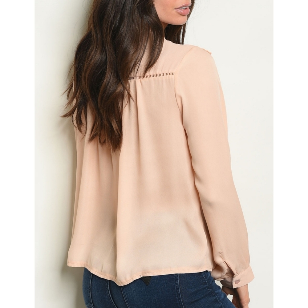 RolyPoly Crochet Inset Ruffle Front Blouse Blush - Picture 3 of 7